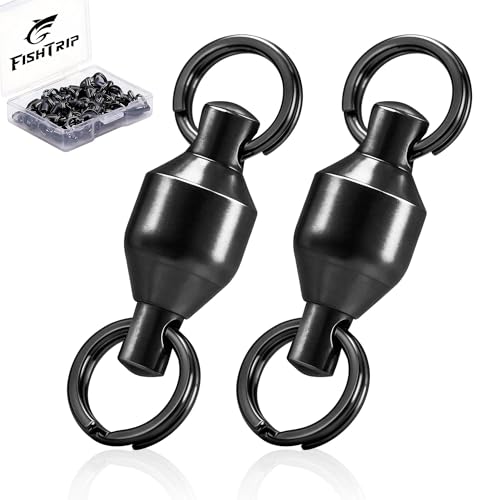 FishTrip 25pcs Fishing Swivels with Split Rings, High Strength Stainless Steel Ball Bearing Swivel Speed Clips Quick Snap Change Connector for Saltwater Freshwater Size 0#-10# - size: 6#_44LB_25Pcs