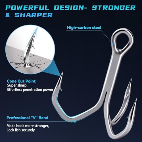 12/50PCS Fishing Treble Hooks for Saltwater Freshwater Fishing Hooks with 3X Strong Replacement Hardbait Size 1/0#1#2#4#6#8#10 - size: #2-50PCS