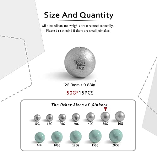 Lead Free Fishing Weights Sinkers 10g-200g Coated Egg Sinkers Weights Oval Shape Assorted Sizes Bag and Fishing Weights Assortment Box Non-Lead Fishing Weights Saltwater Freshwater - style: 50g(1.8oz)-15pcs