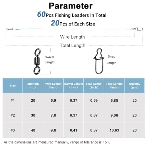 AMYSPORTS Freshwater Rigs Fishing Leaders Saltwater Heavy Duty Fishing Leader Stainless Rig Swivels Wire Leader Lure Black Nickel 60pcs