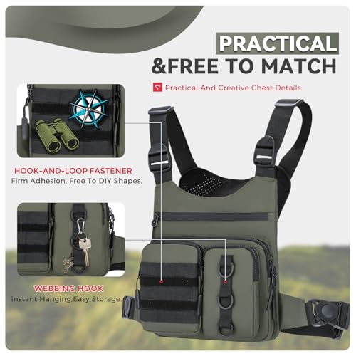 Criuage Outdoor Chest Bag for Men, Lightweight Adjustable Running Vest, Water Resistant EDC Chest Pack with Water Bottle Pocket, Breathable Back Pad for Hiking Cycling Fishing Travel (Olive) - color: Olive