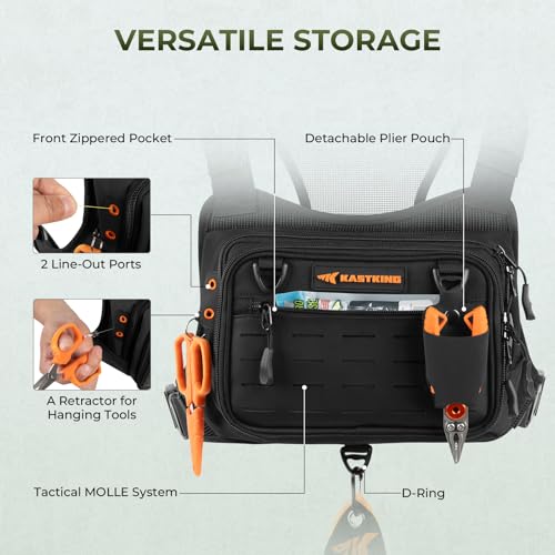 KastKing Bait Boss Water-Resistant Fishing Chest Pack With EVA Zip-Down Workstation, MOLLE Storage, Adjustable Chest Straps - color: A: Black