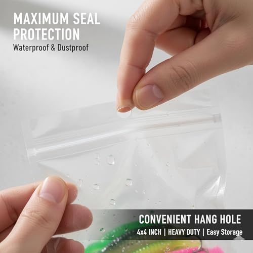 100 Pack Soft Plastic Baits Bags 4”x4" | Heavy-Duty Clear Lock Zipper Lure Packaging Bags - Leakproof Double-Sealed Zipper Storage for Soft Plastic Lures & Fishing Gear | Multiple Sizes - size: 4” x 4"