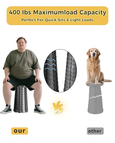 Upgraded Collapsible Stool with Detachable Cushion & Waterproof Bag - 400lbs Heavy Duty Portable Folding Stool for Adults, Telescoping Camping Seat with Carrying Straps for Fishing Hiking Travel BBQ