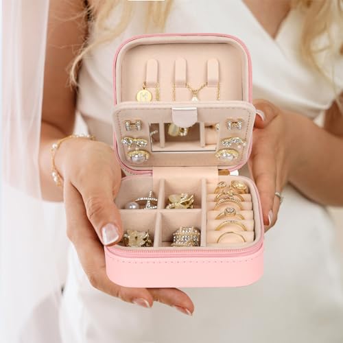 MFXIP Easter Basket Stuffers for Teens Essentials, Valentines Day Christmas Stocking Stuffers for Women Teen Girl Gifts Trendy Stuff Travel Jewelry Box Case Organizer Personalized Birthday Gifts - color: Initial W Pink
