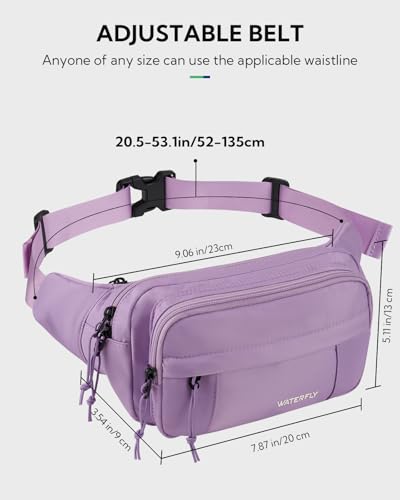 WATERFLY Fanny Pack Waist Packs: Large Crossbody Fanny Packs for Women Men with 5 Zipper Pockets Adjustable Strap Waist Bags Hip Pack for Traveling Cycling Running Hiking-Purple - color: Purple