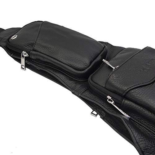 Hebetag Leather Sling Bag Crossbody Backpack for Men Women Travel Outdoor Camping - color: #06black