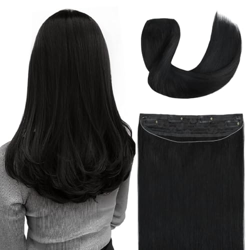 Invisible Wire Hair Extensions Real Human Hair - 12 Inch 70G Jet Black Transparent Fish Line Clip-Ins Hair Piece, 100% Remy Human Hair Extensions for Women - color: #1 Jet Black, size: 12 Inch