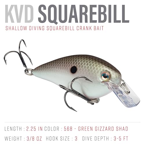 Strike King KVD 1.5 Hard Knock Fishing Lure, 3/8 oz, 3D Lifelike Eyes - color: 568 - Green Gizzard Shad, size: 1.5-Ounce