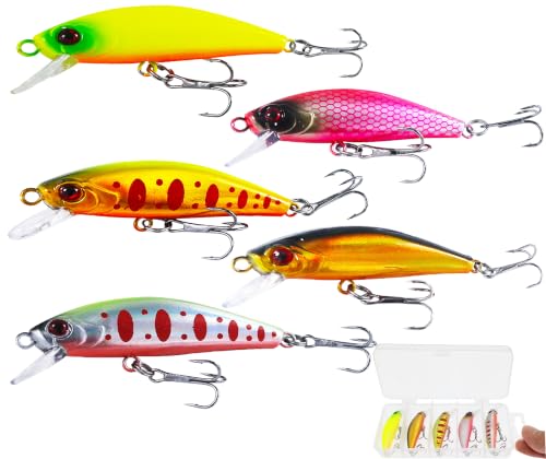 Bass Fishing Lure Lures Kit-Jerkbaits for Shallow Diving Crankbait 45-Degree Bill 3D Eyes,Loud Rattle Saltwater Catfish Trout Lure Artificial Crankbait - color: 5pcs minnow lures with bill