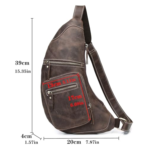 Genuine Leather Sling Bag for Men Women Shoulder Backpack Satchel Crossbody Chest Casual Outdoor Daypack - color: #01deep Brown
