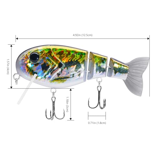 BASSROCK Topwater Fishing Lures for Bass Pike Salmon Floating Swimbait Jointed Crankbait Freshwater Saltwater 4.9in/1.76oz RK1001 - color: Baby Bass, size: 4.9in/1.76oz