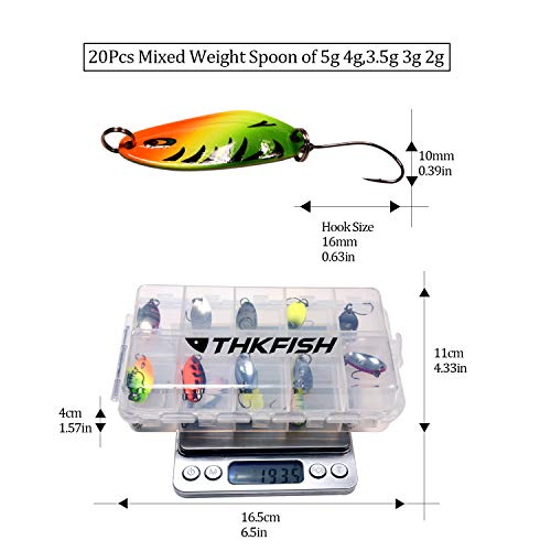 THKFISH Spoon Fishing Lures for Trout Spoons Hard Baits Single Hook Trout Lures Metal Fishing Lures for Char Perch 12Pcs/20Pcs/15Pcs - color: 20pcs