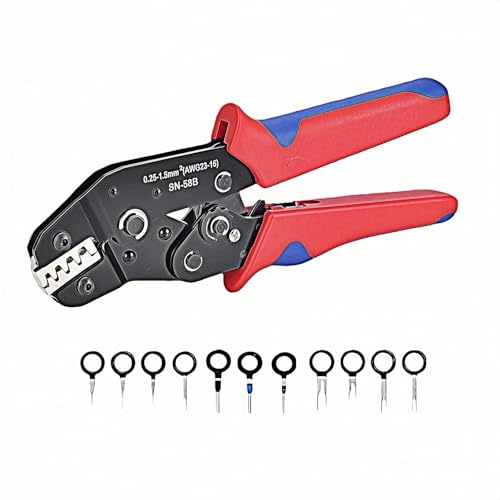 SN-58B Wire Crimping Tool with Ratchet for Deutsch DELPHI AMP Dupont TYCO Terminals with Terminal Removal Kit ，Ratchet Crimper ，AWG23-16 (0.25-1.5mm²)，Professional for Automotive & Electronics，DIY