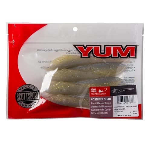 YUM Sniper Shad Soft Plastic – Realistic Minnow Bass Fishing Lure, Jig Head & Underspin Trailer, 3” 4” 5” Sizes, Multiple Colors - color: Milk Shaker, size: 4"