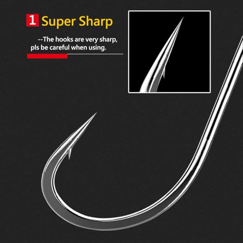 AMHDV 200pcs Forged Long Shanked Fishing Hooks for Saltwater Freshwater, Long Shank Octopus Fish Hook - size: 200pcs-1/0#
