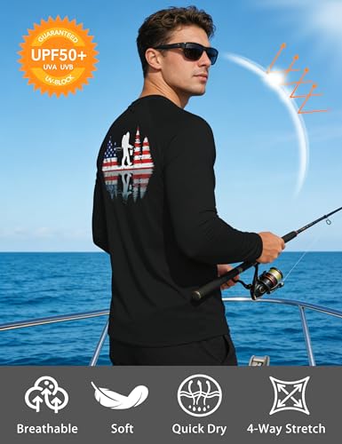 Men's UPF 50+ Sun Fishing Shirt, Long Sleeve UV Protection Tee, Quick Dry Rash Guard for Outdoor Swim Hiking - color: Black (Flag Bigfoot), size: Small