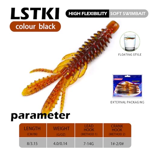 10 Pcs Soft Swimbait Lures, 6.4cm/2.5in Shrimp Shape Soft Plastic Fishing Lures Kit, Bass Fishing Lure Swim Baits with 5 Color, for Fishing Trout, Crappie, Bass, Redfish, Freshwater, Saltwater - color: Brown, size: 3.15 inch