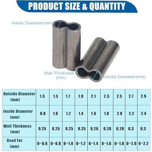 100PCS Double Copper Barrel Crimp Sleeves,Barrel Copper Sleeves Wire Rope Fishing Crimp Sleeves Fishing Line Tube Connector Mono Leader Crimps - size: Inside Dia 0.8mm - 100pcs