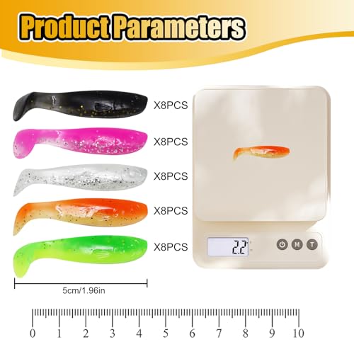 1.96'' Realistic Soft Fishing Lures Paddle Tail Micro Baits, 40-Pack Soft Plastic Baits Compatible with Jigheads & Hooks Fishing - color: 5cm Soft Lures-Style A