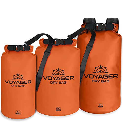 EcoGear FX Heavy Duty Waterproof Dry Bag Voyager Series – Durable Roll Top Compression Bag –Kayaking, Rafting, Boating, Hiking, Fishing and Camping - color: Orange, size: 30L