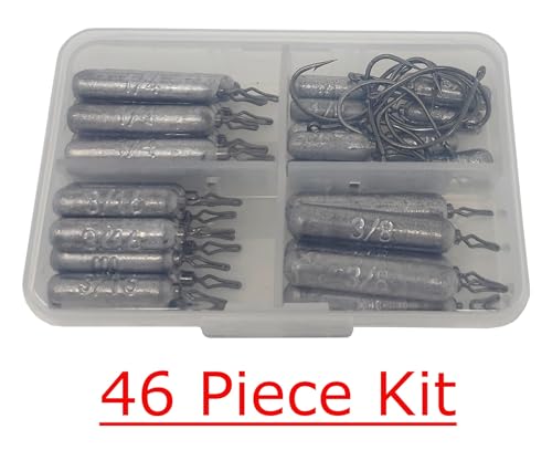 Reaction Tackle Drop Shot Weights for Bass Fishing - Skinny Pencil Sinkers for Drop Shot Rig - Freshwater and Saltwater Finesse Fishing - color: Silver, size: 46 Piece Kit