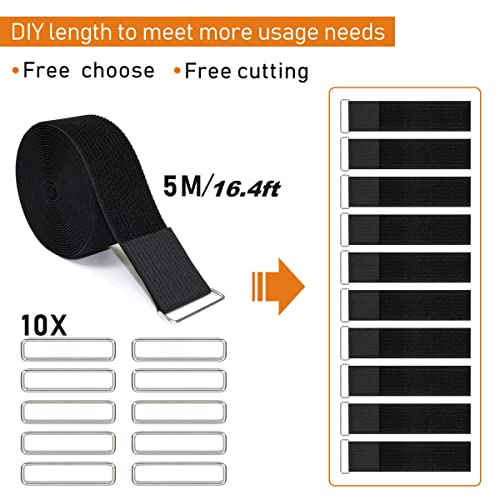 YMCRLUX 2"x16ft Reusable Cinch Strap with 10 Metal Buckles, Cut-to-Length Fastening Securing Straps, Adjustable Nylon Cable Straps and Cord Ties for Organizer or Storage, 2 inch Wide, Black - size: 2in x 16ft Black