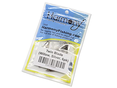 Harmony Fishing – Twin Blade Slip-On Spinner Blades for Fishing Lures/jigs (6 Pack) - style: Willow (Silver)