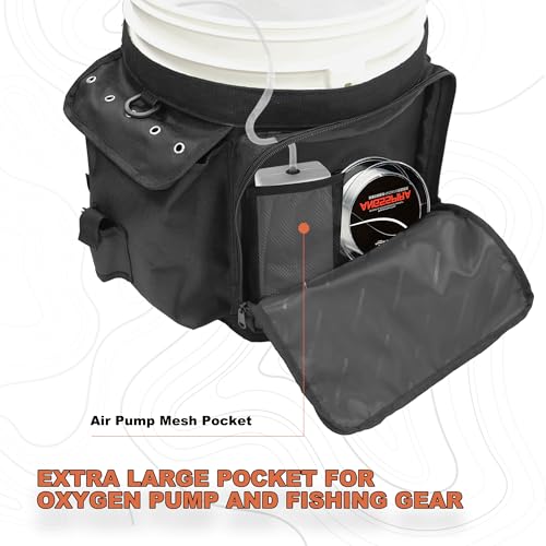 Fishing Bucket Backpack with Rod & Plier Holder and Pockets for Fishing, Hunting, Apple Picking for 5 Gallon Bucket (Black) - color: Black