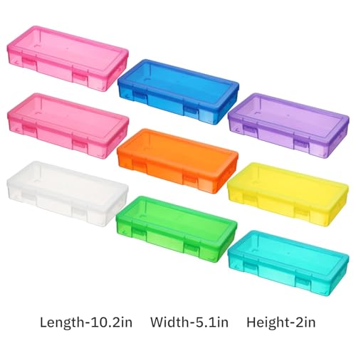 novelinks Clear Pencil Box and Small Plastic Storage Containers with Lids | 9 Pack, Medium Color, Plastic Pencil Boxes, Board Game Storage Containers, Task Boxes for Special Education, Mini Organizer - color: 9 Pack Medium -Color