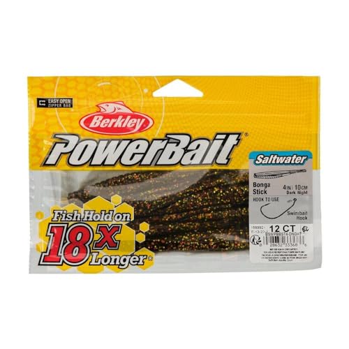Berkley PowerBait Saltwater Bonga Stick Fishing Soft Bait, Irresistible Scent and Flavor, Ideal for Bass, Redfish, Trout and More - color: Dark Night, size: 4"