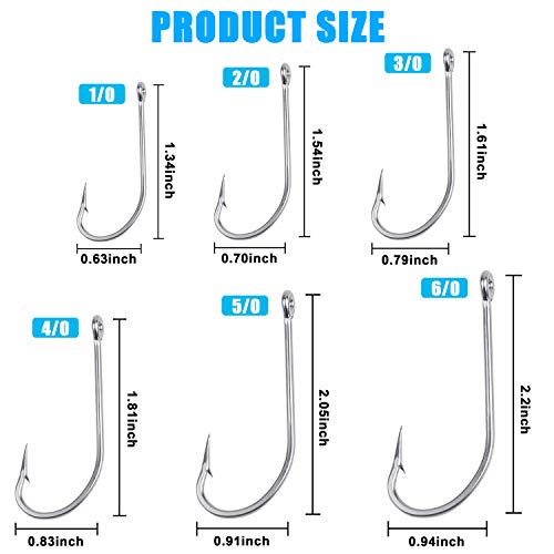Saltwater Long Shank Fishing Hooks 60pcs Stainless Steel Fishing Hooks O'Shaughnessy J Hooks 34007 Forged Hook Extra Strong Trolling Hooks for Saltwater Freshwater Fishing - size: 7/0#(60pcs per pack)