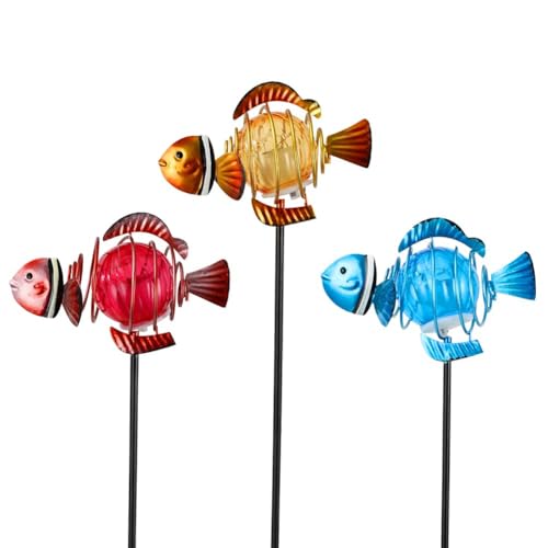 Fish 3Pack 21.3''H Outdoor Figurine Lights, Multicolor Clownfish Solar Garden Decor with Led Lights, Decorative Garden Stake for Yard, Patio, Lawn - color: Fish 2-3Pack