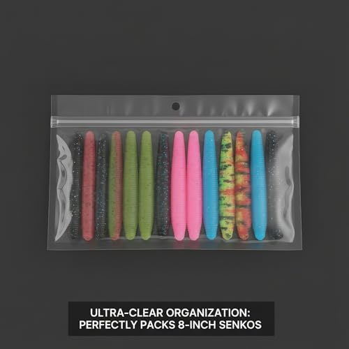 100 Pack Soft Plastic Baits Bags 8.8"x5.5" | Heavy-Duty Clear Lock Zipper Lure Packaging Bags - Leakproof Double-Sealed Zipper Storage for Soft Plastic Lures & Fishing Gear | Multiple Sizes - size: 8.8" x 5.5"
