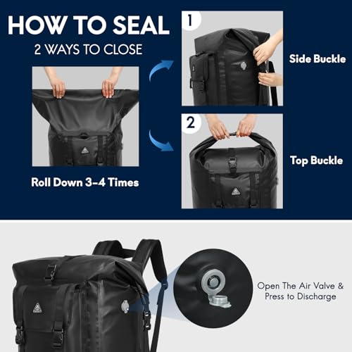 Haimont Large Waterproof Dry Backpack IPX7 Roll-top Dry Marine Dry Bag for Men Kayaking Rafting, 100L, Black - color: Black, size: 100L