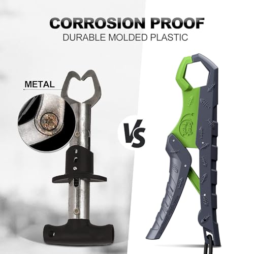 SNAIL TRAIL 7.5''/9'' Floating Fish Gripper, Fishing Grabber, Catfish Mouth Pliers, Caught Bass Holder, Digital Scale Hook Clamp, Saltwater Lip Grip Tool with Lanyard, Gifts for Men, Gray-Green - color: Gray-green, size: 7.5"