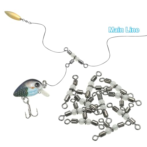 PATIKIL 3 Way Swivel Cross Line T Turn Rolling Tackle with Luminous Beads for Catfish Surf Rig - size: 0.7x0.4 Inch