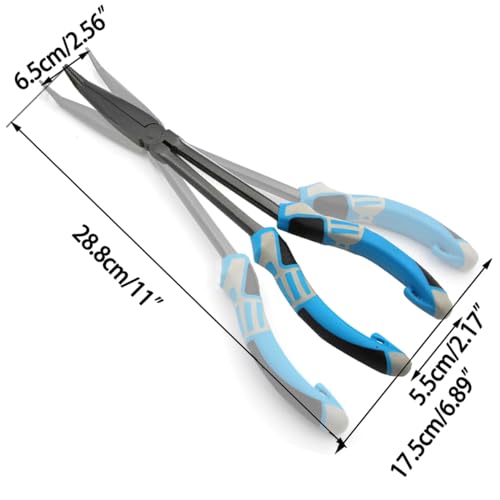 11" Long Nose Fishing Pliers, Straight & Bent Jaws, PTFE Coated Corrosion Resistant, Hook Remover & Braid Cutter Fishing Needle Nose Pliers, Saltwater Freshwater Gear for Bass Snook Trout - color: Blue