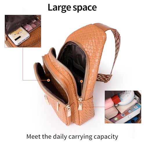 SENDEFN Small Sling Bag Crossbody Bags for Women Vegan Leather Cell Phone Cross Body Purse Fanny Packs Chest Bag for Women - color: B-brown