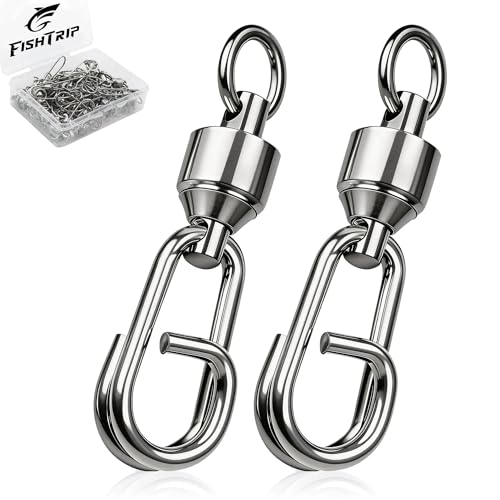 FishTrip Fishing Ball Bearing Swivel with Oval Split Rings, 25/50 Pack High Strength Stainless Steel Fishing Swivels & Snaps Quick Change Snap Swivels Fishing Tackle Split Rings Saltwater Freshwater - size: 1#_41lbs