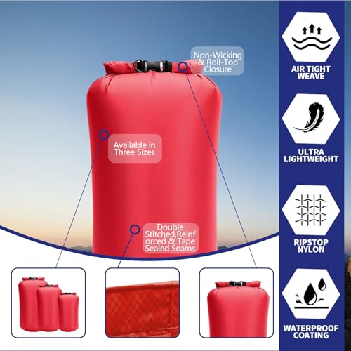Waterproof Dry Bags 3 Pack (5L, 10L, 20L) - Lightweight Waterproof Storage Bags for Travel, Boating, Fishing, Rafting, Swimming, Camping & Outdoor Activities - Durable & Compact Design, Red - color: Red