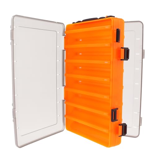 Double Sided 14 Compartments Fishing Tackle Boxes Fishing Lure Box Organizer, Fishing Bait Tackle Storage Case, Container Box for Jewelry Beads Earring Hook (Orange) - color: Orange