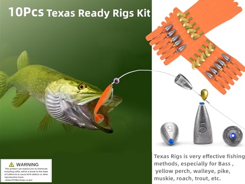 10Pcs Fishing Bullet Weights Texas Rigs Ready Kit,Worms, Sinker (10g/7g/5g), Worm Hooks, Carbon line,Spinner Blades，Eye Beads Bait, Fishing Bass Rig Saltwater Freshwater - size: 2/0, 7g