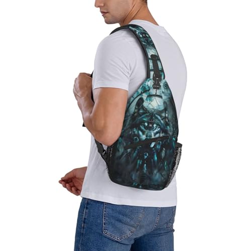Wolf Dream Catcher Sling Backpack Chest Bag Crossbody Shoulder Bag Gym Cycling Travel Hiking Daypack For Men Women - color: Wolf Dream Catcher