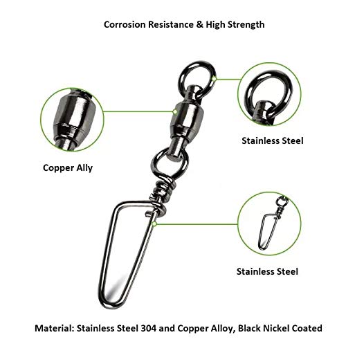 Snap Fishing Swivels Ball Bearing Black Nickel Ball Bearing Swivels Saltwater Heavy Duty Barrel Swivels for Freshwater Saltwater Fishing - size: Size 9+9 (400lb) 20 Pcs