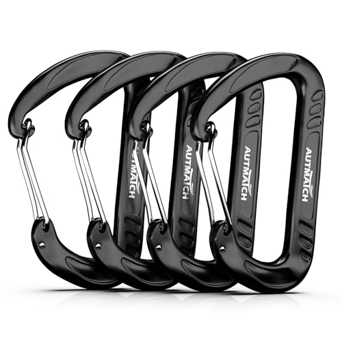 AUTMATCH Carabiner Clips, 3" Spring Snap Hook Caribeener Clips Buckle Pack Grade Heavy Duty Carabiners Quick Link for Camping, Fishing, Hiking, Traveling, 4 Pack - style: Aluminium Alloy 12KN - Black