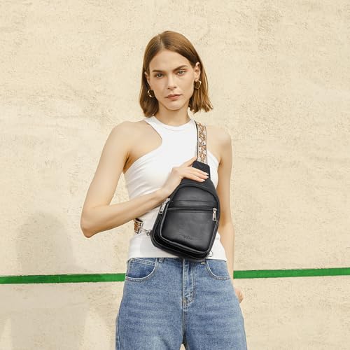 Telena Sling Bag for Women Crossbody Bags Purse for Women Vegan Leather Fanny Pack with Adjustable Strap - color: 1-black