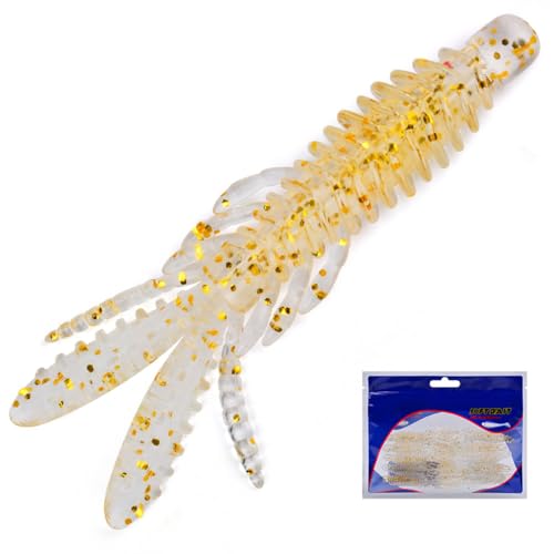10 Pcs Soft Swimbait Lures, 6.4cm/2.5in Shrimp Shape Soft Plastic Fishing Lures Kit, Bass Fishing Lure Swim Baits with 5 Color, for Fishing Trout, Crappie, Bass, Redfish, Freshwater, Saltwater - color: Gold, size: 3.15 inch