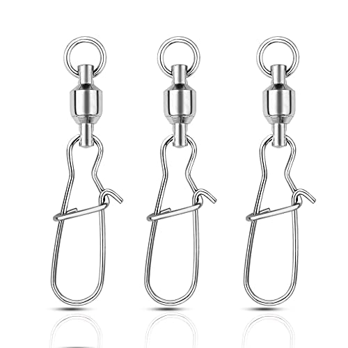 AMYSPORTS Ball Bearing Swivels Fishing Barrel High Strength Fishing Snap Bearing Connector Ring Snaps Swivels Saltwater Stainless Steel Accessories - size: Size 2+2 (53lb) 48 pcs