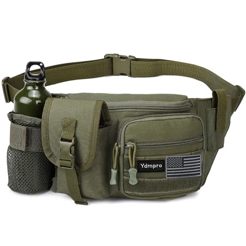 Tactical Fanny Pack，Military Waist Bag Hip Belt Bumbag Utility Bags for Fishing Hiking Hunting with Mesh Water Bottle Holder Pouch (Green) - color: Green